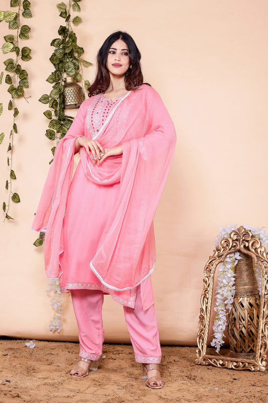 Floral Embroidered Regular Kurta With Trousers &  Dupatta