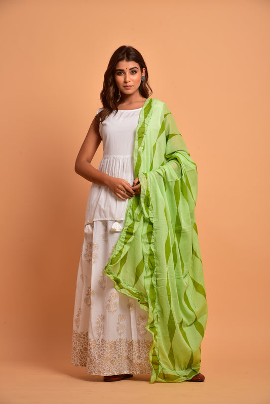 Pure Cotton High-Low A-Line Kurta & Skirt With Dupatta